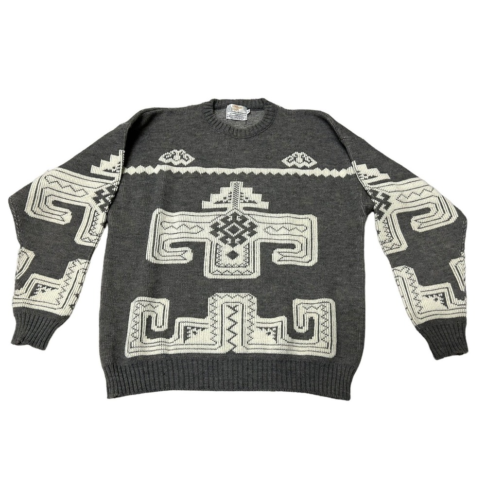 Vintage 80's Aztec Indian Navajo pattern All Over Print  Sweater XL‎ Wool Blend